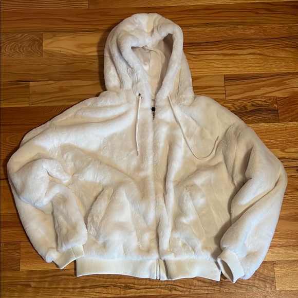White Faux Fur Hoodie - Picture 1 of 7